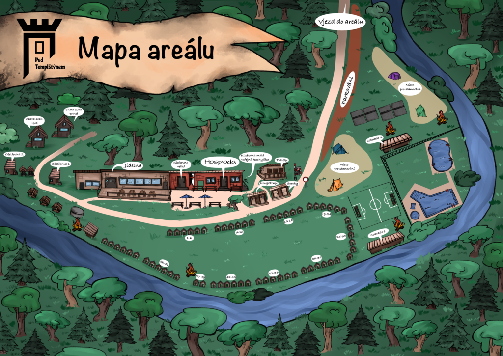 Mapa areálu Pod Templštýnem kreslená nová